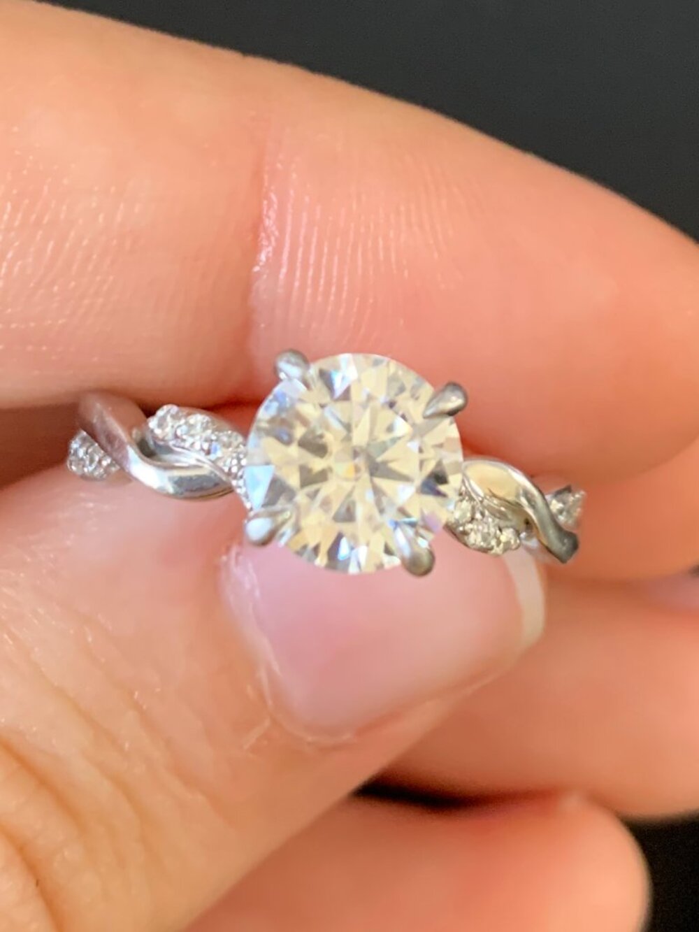 MoissaniteCo ENR670 Infinity Twist Platinum Engagement Ring 1.5ct 7.5mm Size 7